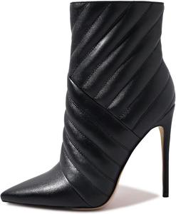 Женские модные ботильоны FSJ на высоком каблуке с заклепками, закрытым заостренным носком, шпильки, молния, осенне-зимняя обувь, размеры 4-15 М US, Black Quilted