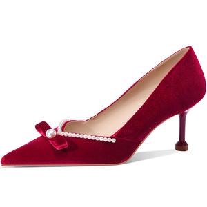 WEISHIBANGWEI Туфли на тонком каблуке высотой 6,5 см, женские, бордовые