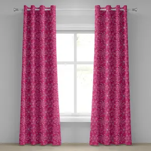 Ярко-розовая штора на люверсах ABAKUHAUS с цветочным узором на розовом фоне, весеннее цветение, декоративные двухпанельные шторы, 280 см x 175 см, розовый, белый, фиолетовый Abakuhaus