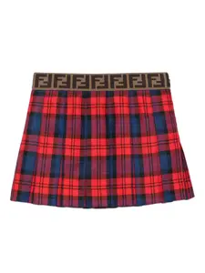 Клетчатая юбка со складками Fendi Kids, красный