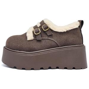 Женские зимние ботинки AGSDON короткие на платформе, цвет кофейный