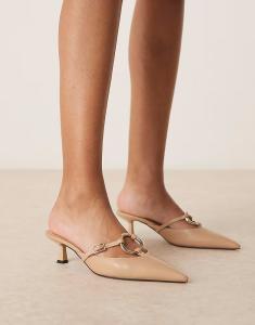Туфли-мюли ASOS DESIGN Shay на каблуке-рюмочке с кольцевой отделкой бежевого цвета
