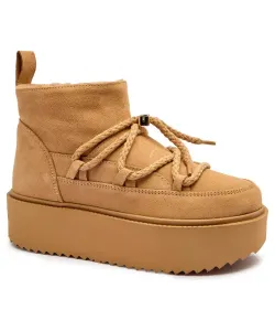 Женские зимние ботинки Inuikii кожаные на платформе, желтый