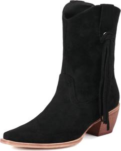 Женские ковбойские ботинки Alsoloveu с зауженным носком из замши и массивным каблуком, Black