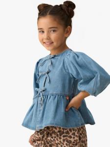 Детский топ с баской и бантом из хлопкового денима Angel & Rocket, Blue