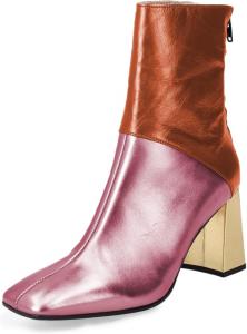 Женские ботильоны FOWT с квадратным носком, массивным каблуком и разноцветной отделкой, на молнии сзади, стильные для вечеринок, выпускного или свиданий, размеры 4-16 US, Pink-Brown