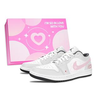 Jordan Air 1 Pink Heart Love устойчивые к истиранию низкие винтажные баскетбольные кроссовки Unisex Gray
