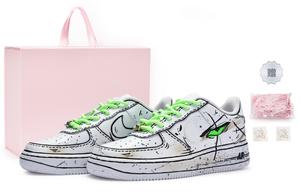 Кроссовки Nike Air Force 1 Skateboarding Shoes Women's Low-top Green/black, белый/зеленый/черный