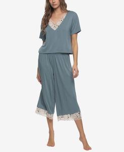 Женская футболка-укороченный топ Amelie Jersey Vintage Lace с кружевом и укороченными широкими штанинами Felina, Stormy Blue