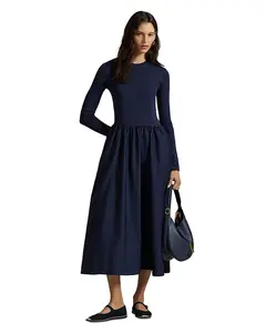 Хлопковое платье с длинными рукавами Ralph Lauren, синий