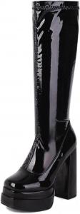 Женские платформенные ботфорты Yolkomo с массивным каблуком, Black Pu