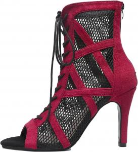 Женские сексуальные танцевальные туфли на каблуке с открытым носком, сетчатые балетные сандалии, каблуки для вечеринки, сандалии на щиколотке с задней молнией Generic, Red