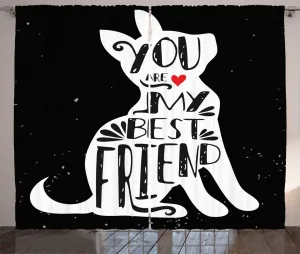 Штора ABAKUHAUS Best Friend в деревенском стиле, Puppy Lover Cute Buddy, универсальная ленточная штора для гостиной с петлями и крючками, 280 x 225 см, цвет: ярко-серый, темно-серый и белый Abakuhaus