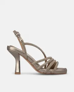 Женские сандалии на каблуке с камнями и пряжкой Alma en Pena, золотой