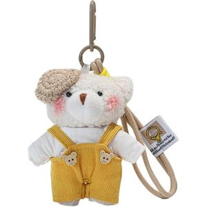 Милый плюшевый брелок в виде медвежонка в комбинезоне и берете художника, 12 см Whoops, белый/желтый