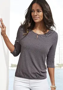 Рубашка Vivance с рукавом 3/4, небольшим вырезом и декоративной пуговицей золотистого цвета на вырезе, цвет морской волны