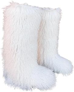 Женские сапоги ZDLJLY из искусственного меха, высокие до колена, пушистые зимние ботинки для девочек, теплые уличные меховые сапоги ZDLJYL, White