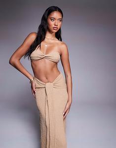 Пляжный топ-бандо Ozzy с фактурным узлом спереди кремового цвета Asos Design