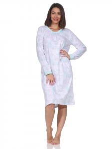 Ночная рубашка с длинными рукавами и кружевной отделкой, классический дизайн, светло-бирюзовый цвет. NORMANN