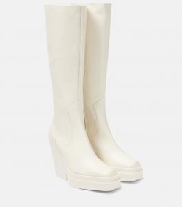 Кожаные сапоги до колена Gia 14 Gia Borghini, слоновая кость