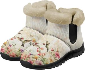 Женские зимние ботинки-бабочки, утепленные ботильоны для женщин, удобная и нескользкая обувь для улицы, размеры 36-42 Pointodoor, Hummingbird And Flowers