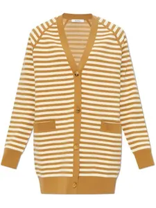 Полосатый кардиган с V-образным вырезом MAX MARA, коричневый