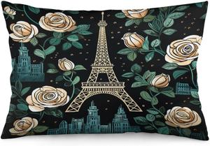 MaSiledy Наволочка Paris Roses с Эйфелевой башней, романтичный цветочный принт, охлаждающая ткань, потайная молния, двусторонний дизайн Pattern-8