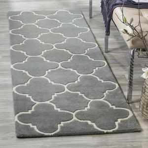 Ковер-дорожка SAFAVIEH, 69 x 275 см, Chatham Collection, Dark Grey & Ivory, ручной работы Quatrefoil Trellis Wool, идеально для помещений с высокой проходимостью в гостиной, спальне (CHT717D)