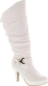 TOP Moda Женские Сапоги до Колена с Круглым Носком и Шнуровкой на Высоком Каблуке, Модель Page-65, White