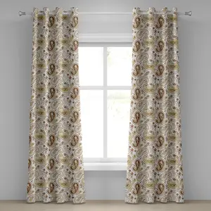 Штора на люверсах ABAKUHAUS с узором пейсли, цветочный узор, вдохновленный узором пейсли и тюльпанами, в стиле персидского хиппи, декоративная двухпанельная штора, 280 см x 225 см, цвет "белый шоколад" и "умбра"