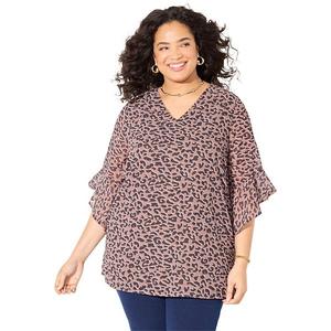 Блузка с рукавом-колоколом Juliette для женщин plus size petite Catherines, Bark Leopard Print