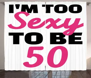 Штора в деревенском стиле ABAKUHAUS к 50-летию, с надписью Ему 50, универсальная, с петлями и крючками, для гостиной, 280 x 175 см, белый, черный и розовый Abakuhaus