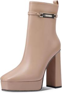 Женские ботильоны Miss Left с массивной платформой и стразами, молния сбоку, закрытый квадратный носок, высокие массивные каблуки, повседневные деловые офисные туфли, размеры 4-16 US, Nude
