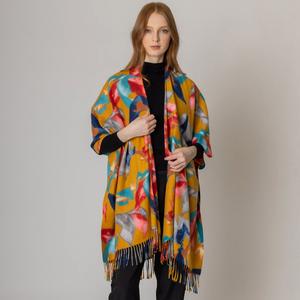 Цветочное кимоно пончо с бахромой TRUEDAMES, желтый