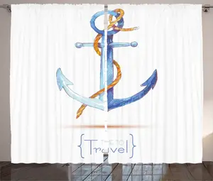 Штора ABAKUHAUS Ocean Rustic, классическая эмблема паруса, универсальная ленточная штора для гостиной с петлями и крючками, 280 x 245 см, цвет: коричневый, белый, синий Abakuhaus