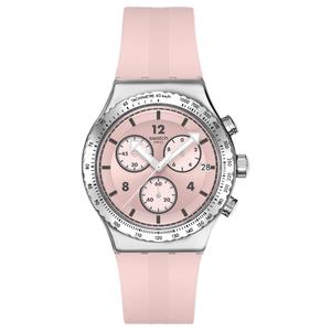 SWATCH Часы Essentials Collection Quartz Movement Unisex Watch 43mm Pink Watch Dial Stainless Steel Case Silicone Strap, Pink Watch Dial