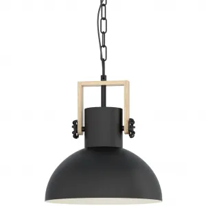 Подвесной светильник LUBENHAM, винтажный, сталь и дерево, IP20, подвесной, лампа E27, подвесной светильник, для столовой, H110 x Ø30 см, черный, коричневый, 1X28W, без лампы. Eglo, черный/коричневый