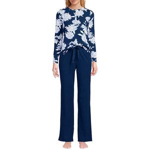 Комплект пижамы Petite Knit с длинным рукавом Lands' End, Sea Navy Daisies
