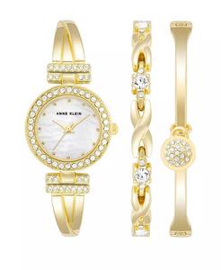Женский браслет из золотистого сплава с кристаллами, модные часы 24 мм и комплект браслетов Anne Klein