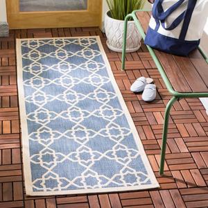 Ковер SAFAVIEH, 69 x 366 см, Washable Rug Outdoor Courtyard Collection - Runner, Blue & Beige, Non-Shedding & Easy Cleaning, идеальный для патио, прихожей, гардеробной, коридора, кухни (CY6032-243)