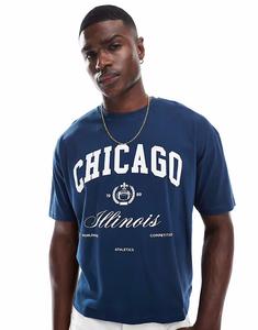 Футболка свободного кроя ASOS DESIGN с изображением города в темно-синем цвете