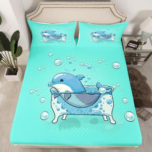 Erosebridal Комплект постельного белья Cute Dolphin с морским принтом и дельфинами, голубой, Blue Teal