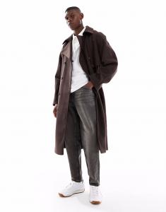 Пальто свободного кроя из искусственной шерсти темно-коричневого цвета Asos Design