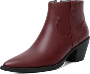 Женские ботильоны Mettesally с заостренным носком и невысоким каблуком, массивный каблук, короткие ботинки с боковой молнией и мехом, офисные осенние ботинки, Burgundy