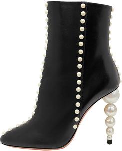 Женские сексуальные ботильоны YDN с жемчугом, заостренным закрытым носком, молнией на щиколотке, на стройном высоком каблуке, для вечеринок, выпускного и свадьбы, размеры US 4-16, Black