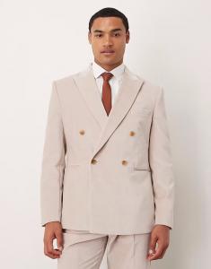 Двубортный пиджак из легкого хлопкового бархата цвета камня Asos Design