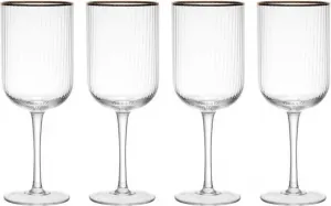 Бокалы для вина Sorrento Glass, белые, с золотой каймой, широкой формы, 375 мл, набор из 4 изящных прозрачных хрустальных бокалов без свинца, элегантный дизайн для торжеств Mikasa