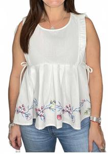 Вышитая майка с баской белого цвета MABLE