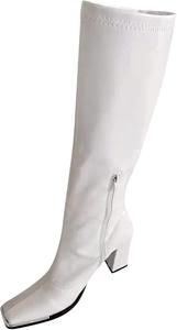 Женские ботфорты BORAMAX с застежкой-молнией, на массивном каблуке, низкий танкет, квадратный носок, платформенные, в стиле милитари (широкие голенища), White