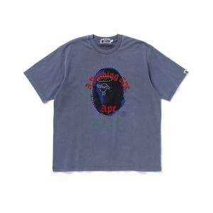 Футболка Bape Garment Dye Rhinestone Ape Head расслабленного кроя A BATHING APE, серый